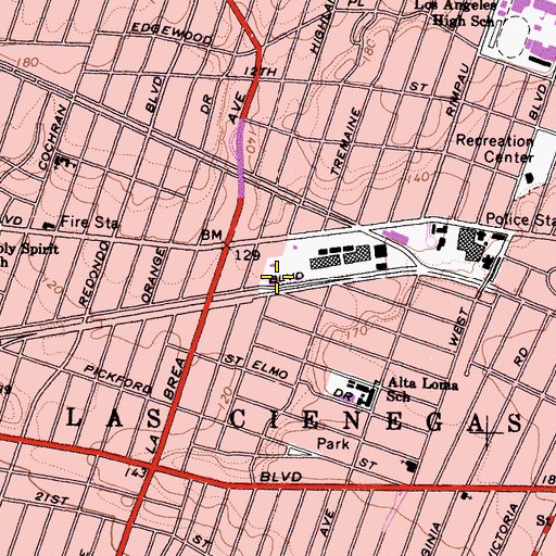 Topographic Map of Los Angeles Police Department - Wilshire Community Police Station, CA