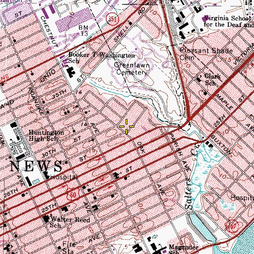 Topographic Map of Oak Avenue Minipark, VA