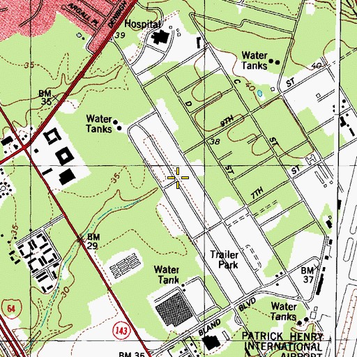Topographic Map of Patrick Henry Business Center, VA