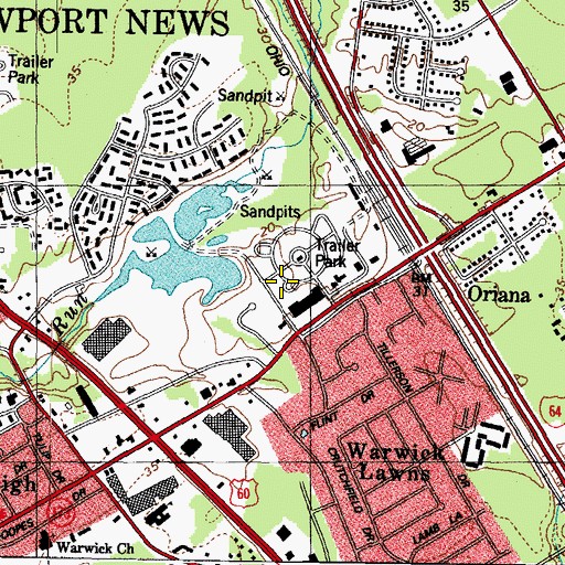 Topographic Map of Denbigh Square Shopping Center, VA