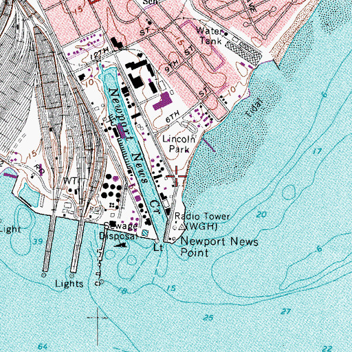 Topographic Map of Newport News Seafood Industrial Park, VA