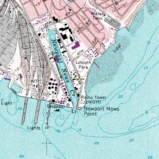 Topographic Map of Newport News Seafood Industrial Park, VA