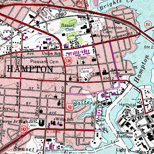 Topographic Map of Hampton Mall Shopping Center, VA