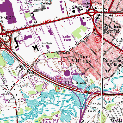 Topographic Map of Crossroads Center Shopping Center, VA