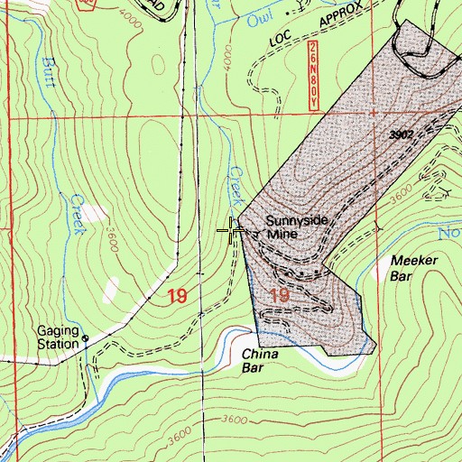 Topographic Map of Sunnyside Mine, CA