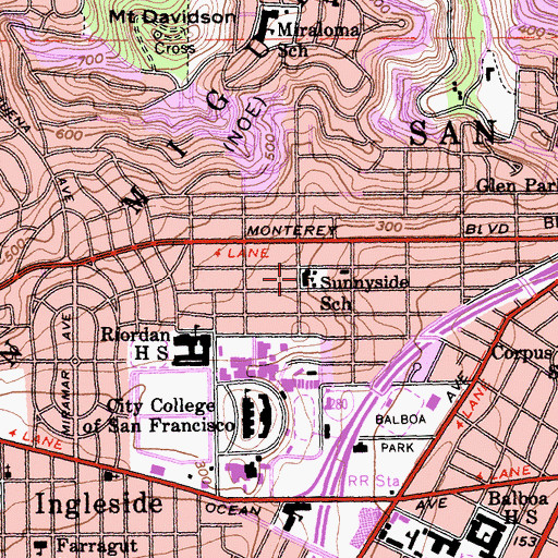 Topographic Map of Sunnyside Elementary School, CA