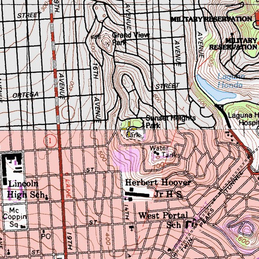 Topographic Map of Sunset Heights Park, CA