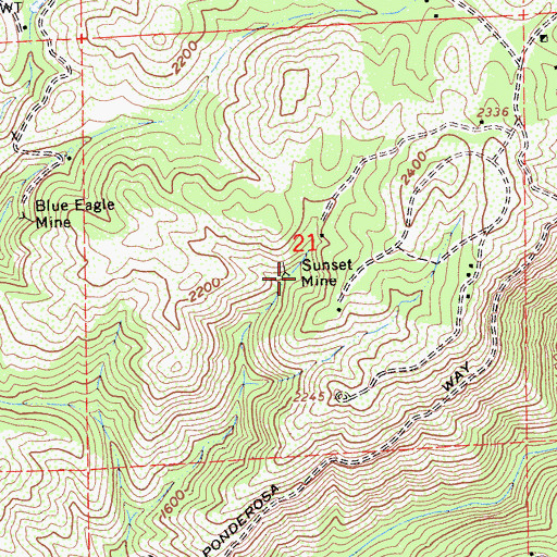 Topographic Map of Sunset Mine, CA