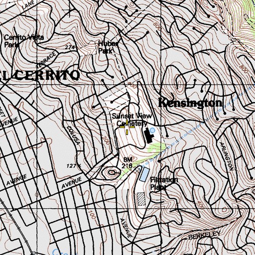 Topographic Map of Sunset View Cemetery, CA
