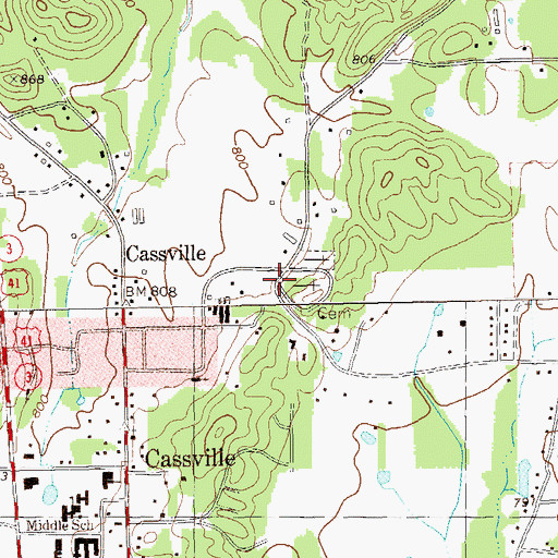 Topographic Map of Cassville Cemetery, GA