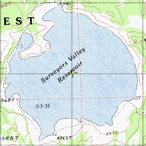 Topographic Map of Surveyors Valley Reservoir, CA
