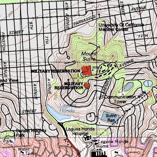 Topographic Map of Sutro Forest, CA