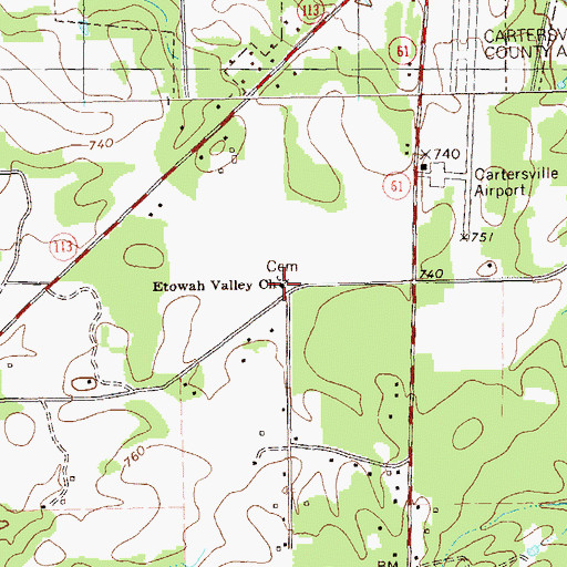 Topographic Map of Etowah Valley Baptist Church Cemetery, GA