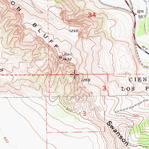 Topographic Map of Swanson Bluff, CA