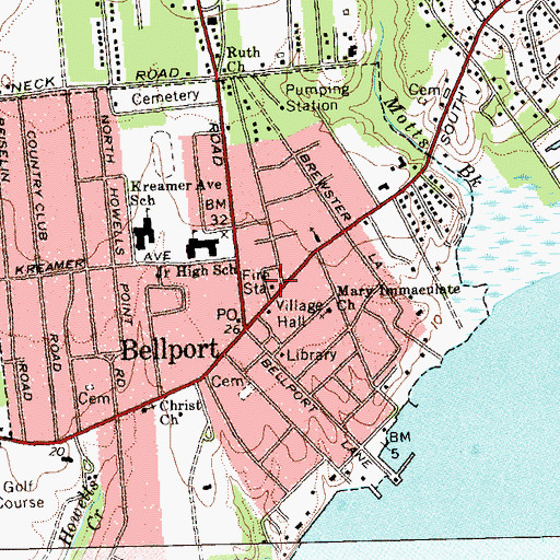 Topographic Map of Bellport Fire Department, NY
