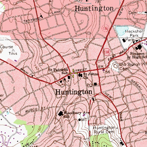 Topographic Map of Huntington Public Library, NY
