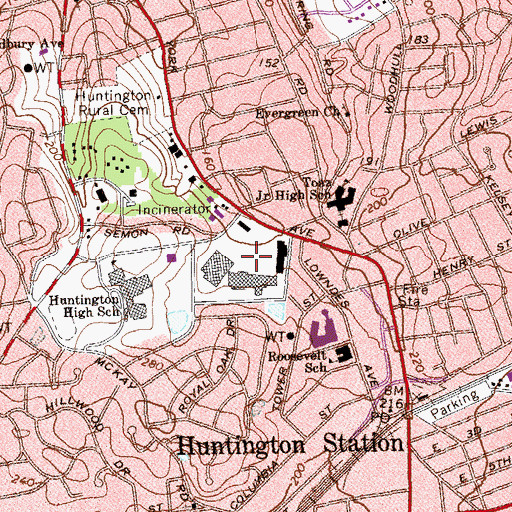 Topographic Map of Huntington Shopping Center, NY