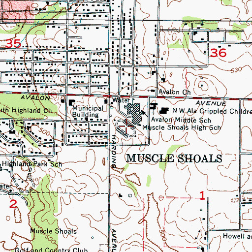 Topographic Map of James F Moore Stadium, AL