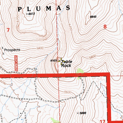 Topographic Map of Table Rock, CA