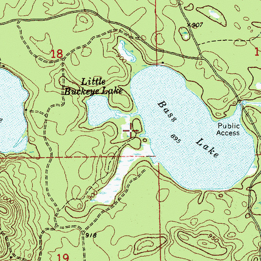 Topographic Map of Bass Lake State Forest Campground, MI