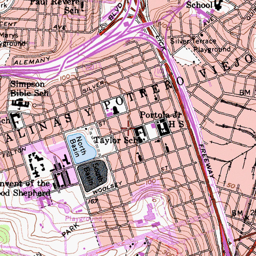 Topographic Map of Edward Robeson Taylor Elementary School, CA