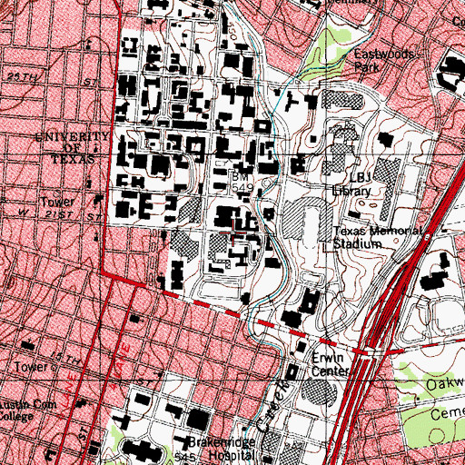 Topographic Map of Brackenridge Hall Dormitory, TX