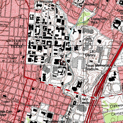 Topographic Map of Hill Hall Dormitory, TX