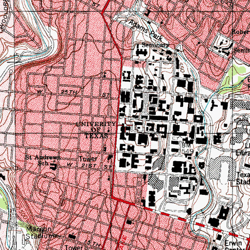 Topographic Map of Hogg Memorial Auditorium, TX