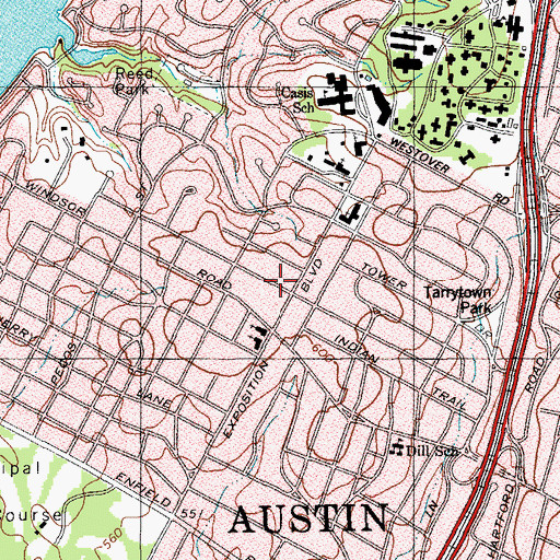 Topographic Map of Howson Branch Austin City Library, TX