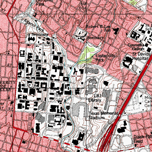 Topographic Map of San Jacinto Parking Garage, TX