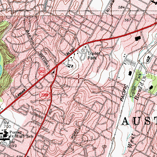 Topographic Map of Unity Church of Austin, TX
