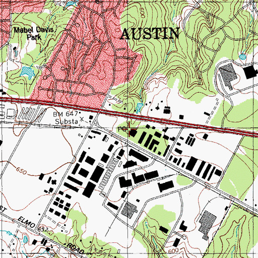 Topographic Map of Austin Post Office Southeast Station, TX