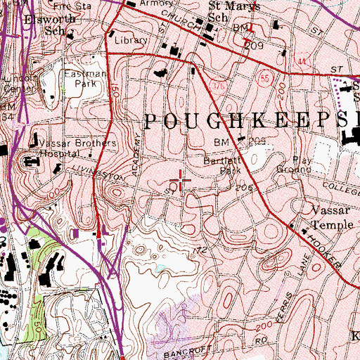 Topographic Map of Poughkeepsie Tennis Club, NY
