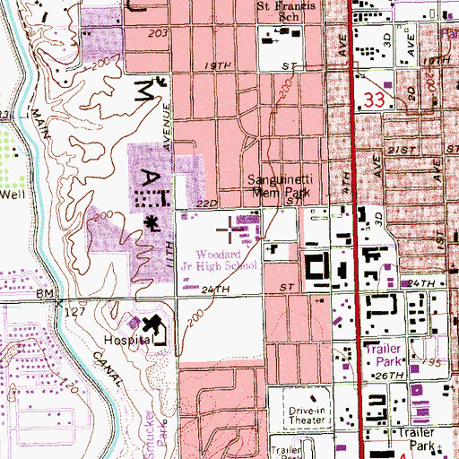 Topographic Map of R Pete Woodard Junior High School, AZ