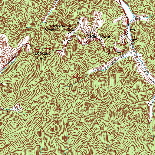 Topographic Map of West Liberty Lookout Tower, KY
