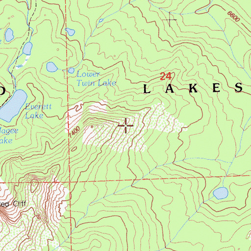 Topographic Map of Thousand Lakes Wilderness, CA