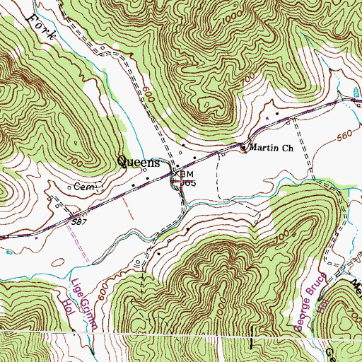 Topographic Map of Martins Fork Christian Church, KY