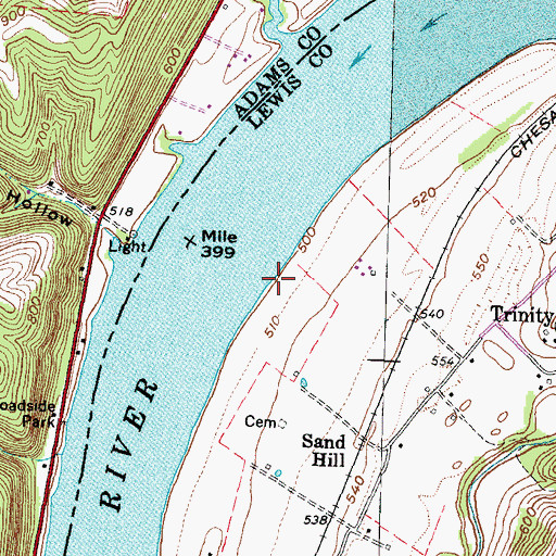Topographic Map of Wilsons Landing (historical), KY