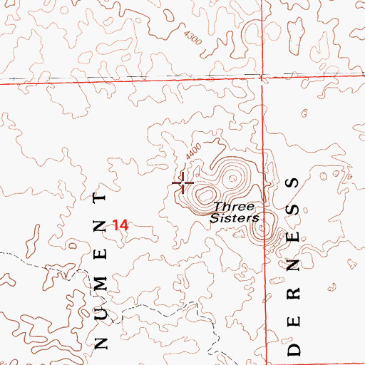 Topographic Map of Three Sisters, CA