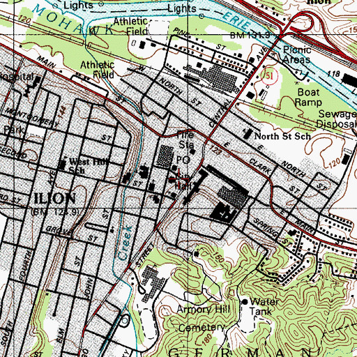 Topographic Map of Ilion Municipal Building, NY