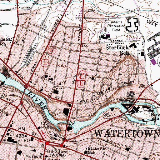 Topographic Map of Watertown Fire Department North Side Station, NY