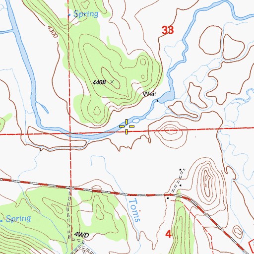 Topographic Map of Toms Creek, CA