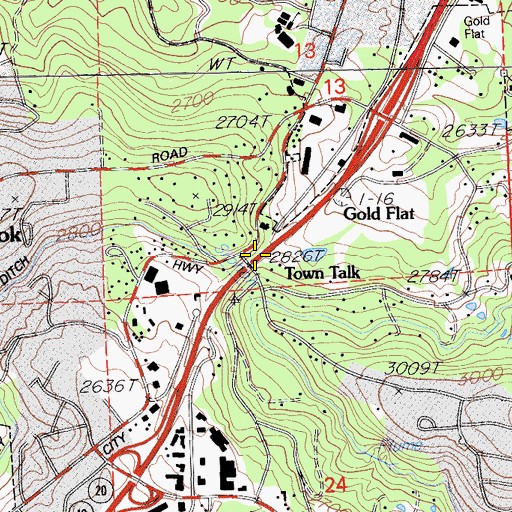 Topographic Map of Town Talk, CA