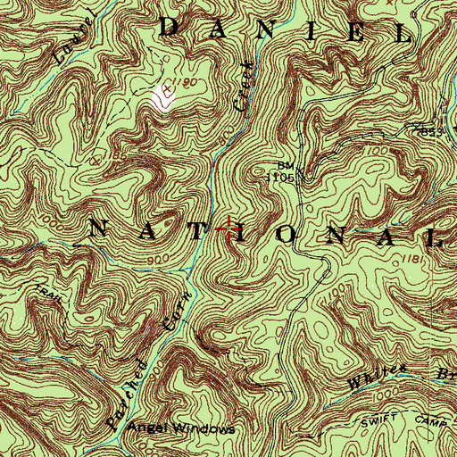 Topographic Map of Whistling Arch, KY