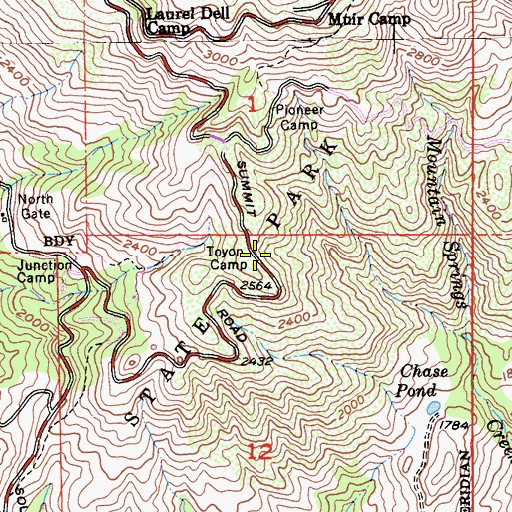 Topographic Map of Toyon Camp, CA