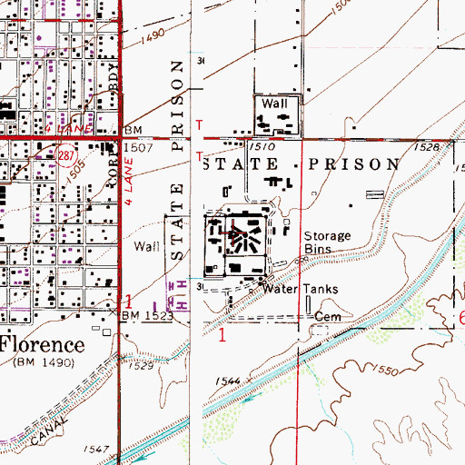 Topographic Map of Arizona State Prison Complex - Florence, AZ