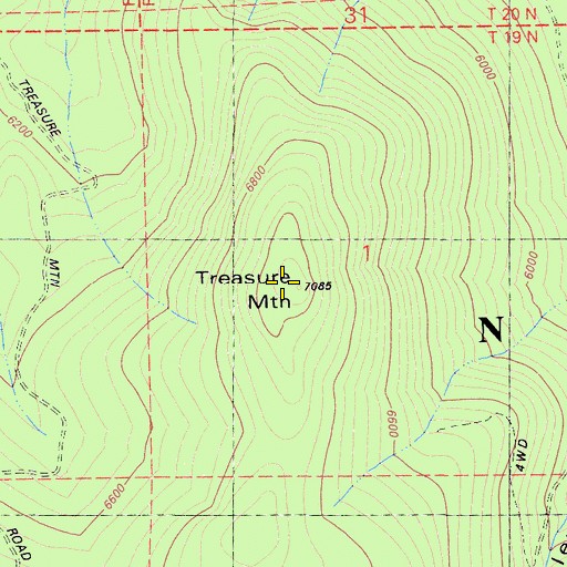 Topographic Map of Treasure Mountain, CA