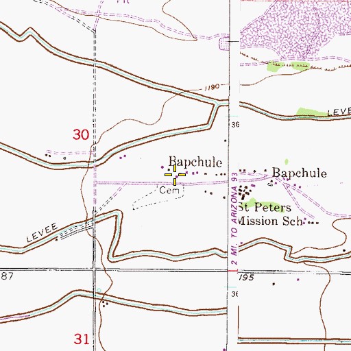 Topographic Map of Bapchule Community Center, AZ