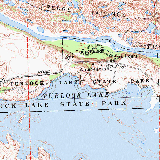 Topographic Map of Turlock Lake State Recreation Area, CA