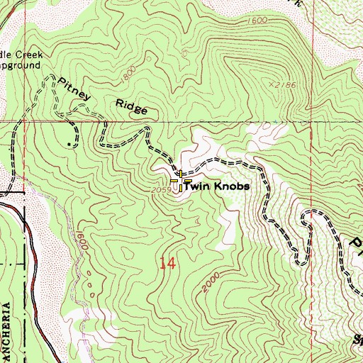 Topographic Map of Twin Knobs, CA